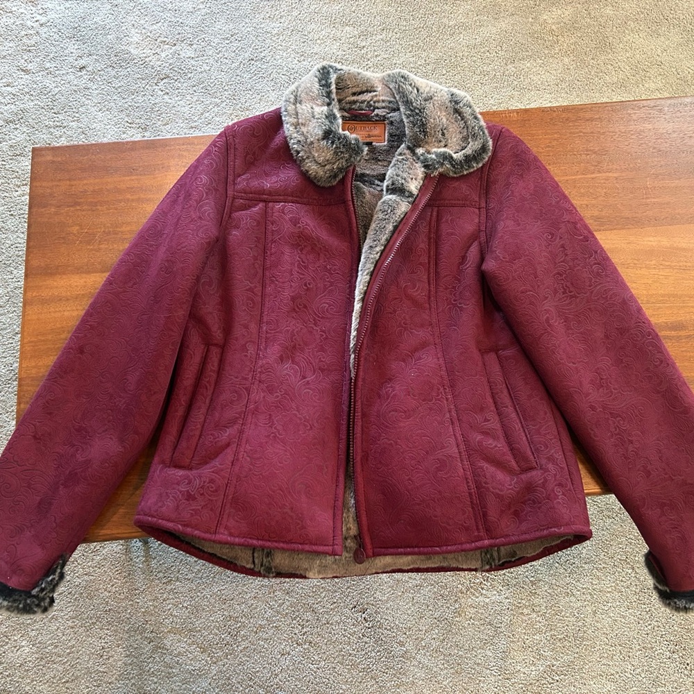 Women's Burgundy Jacket with Faux Fur Lining